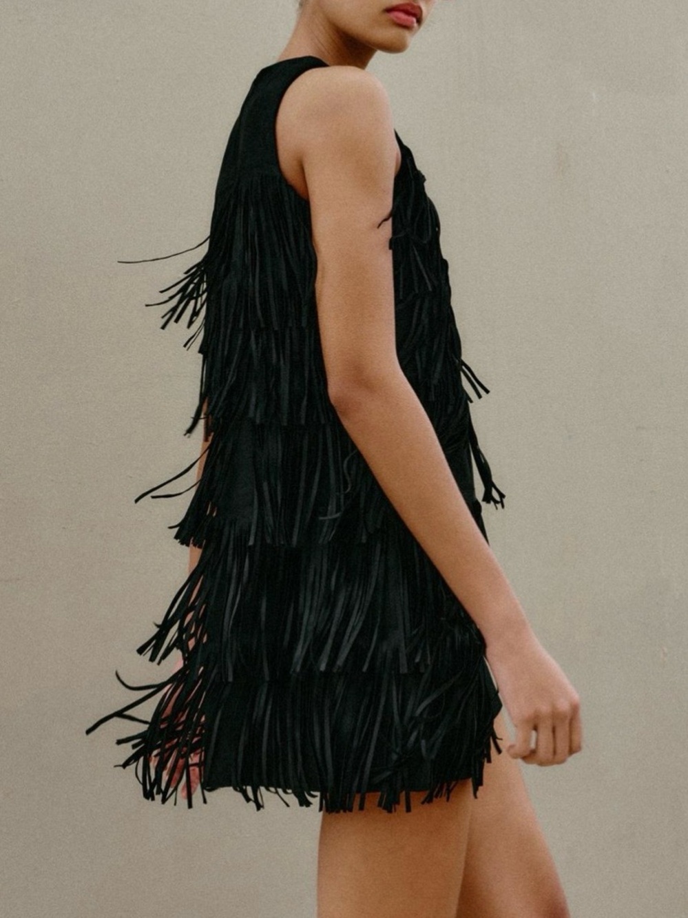 Zara Black Fringed Faux Suede Mini Dress. Size XL. Brand new!